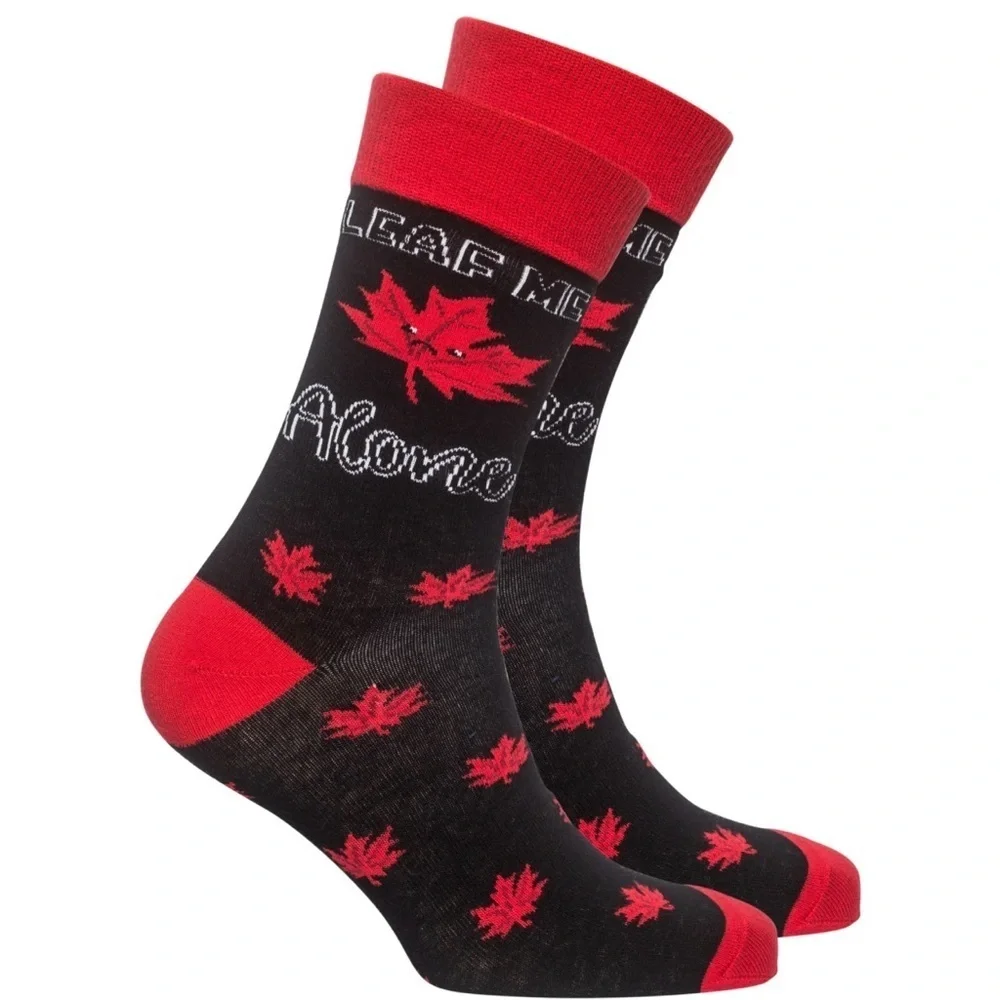 Socks N Socks Men’s Crew Socks Leaf Me Alone Black Red White Made In Turkey